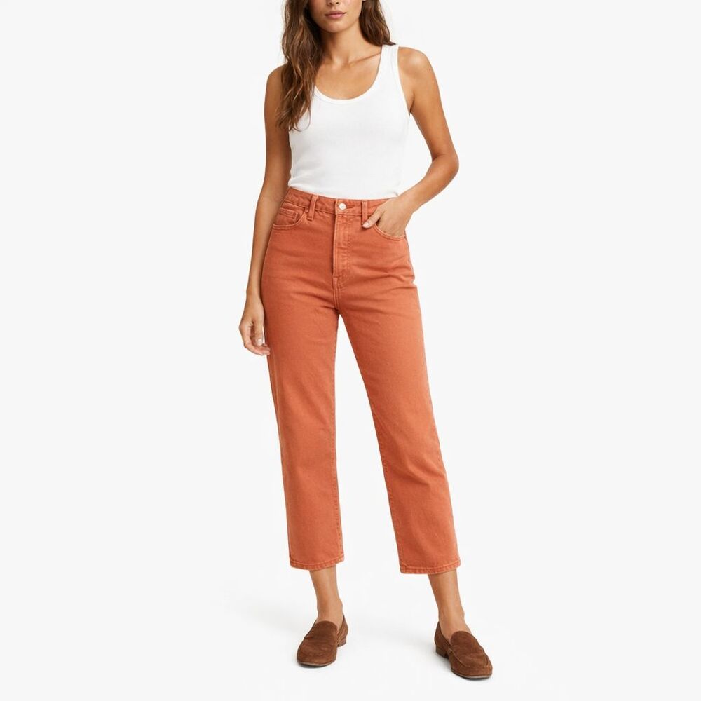 Levis 501 Premium High Rise Cropped Jeans Womens Sz 29x26 Orange Button Fly